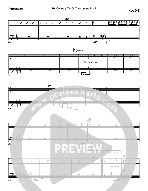 My Country Tis Of Thee Percussion (PraiseCharts Band / Arr. Daniel Galbraith)