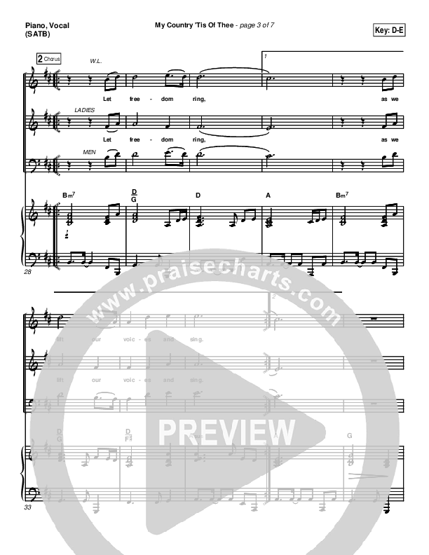 My Country Tis Of Thee Piano/Vocal & Lead (PraiseCharts Band / Arr. Daniel Galbraith)