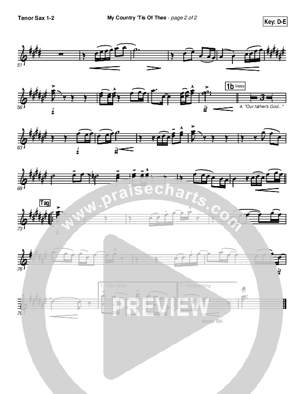 My Country Tis Of Thee Tenor Sax 1/2 (PraiseCharts Band / Arr. Daniel Galbraith)