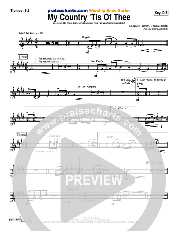My Country Tis Of Thee Brass Pack (PraiseCharts Band / Arr. Daniel Galbraith)