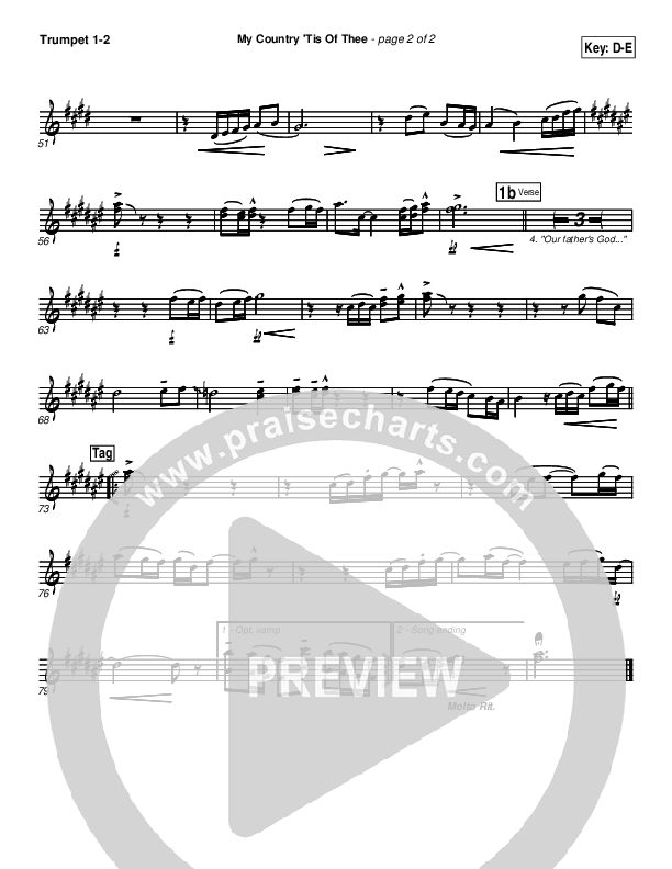 My Country Tis Of Thee Trumpet 1,2 (PraiseCharts Band / Arr. Daniel Galbraith)