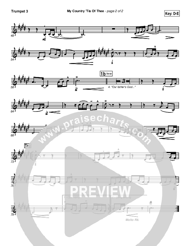 My Country Tis Of Thee Trumpet 3 (PraiseCharts Band / Arr. Daniel Galbraith)