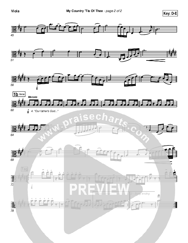 My Country Tis Of Thee Viola (PraiseCharts Band / Arr. Daniel Galbraith)