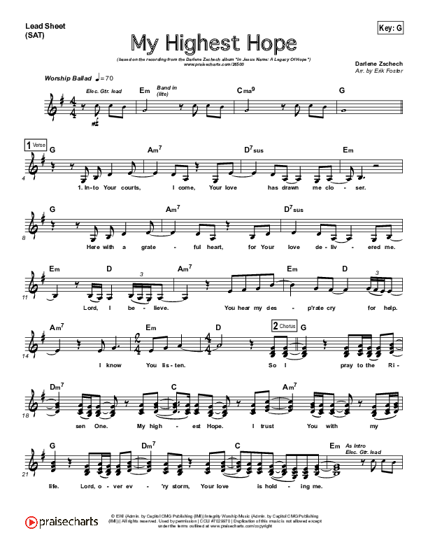 My Highest Hope Lead Sheet (Darlene Zschech)