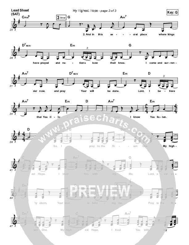 My Highest Hope Lead Sheet (Darlene Zschech)