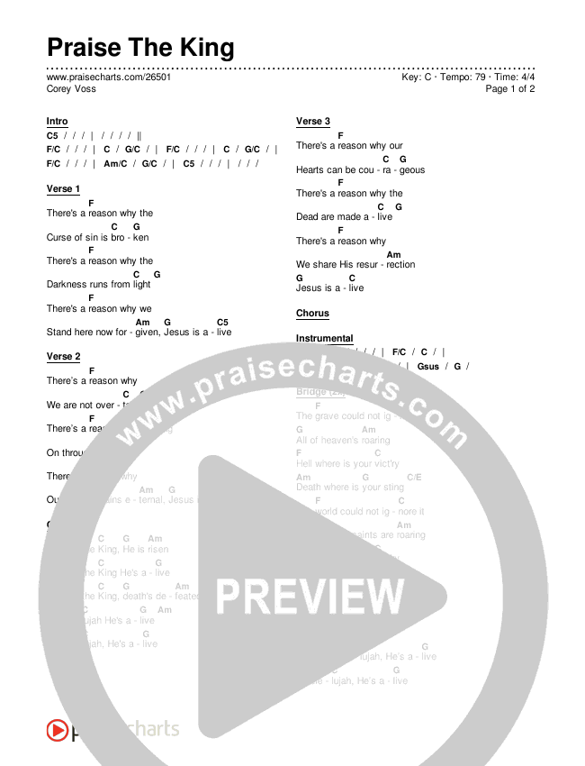 Praise The King Chords & Lyrics (Corey Voss)