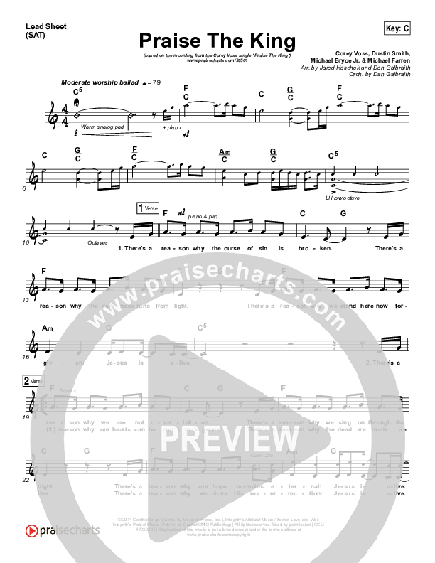 Praise The King Lead Sheet (SAT) (Corey Voss)