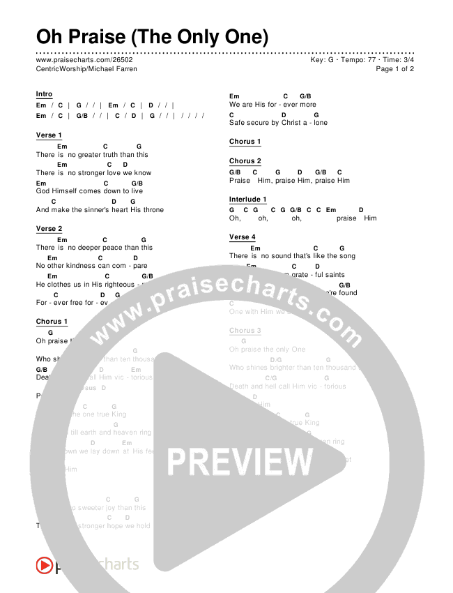 Oh Praise (The Only One) Chords & Lyrics (Centricity Worship / Michael Farren)