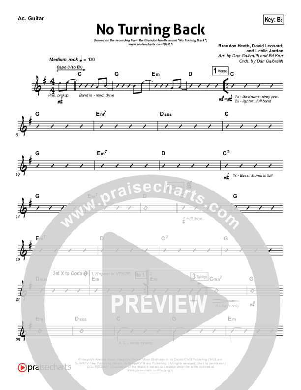 No Turning Back Acoustic Guitar (Brandon Heath)