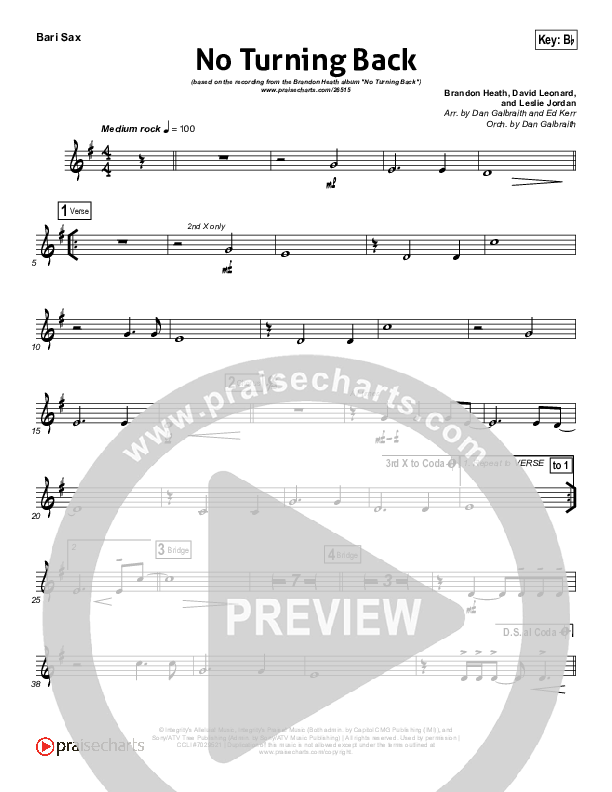 No Turning Back Bari Sax (Brandon Heath)