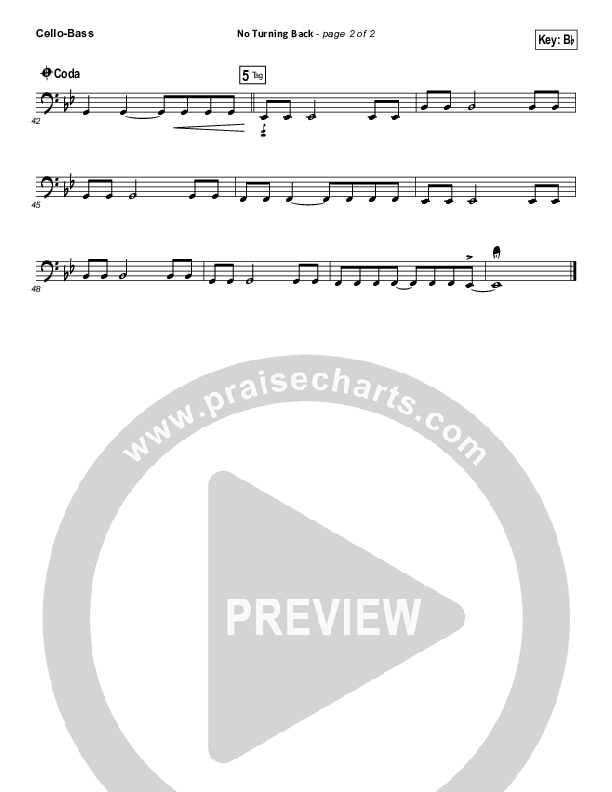 No Turning Back Cello/Bass (Brandon Heath)
