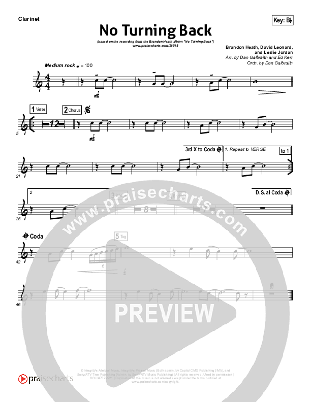 No Turning Back Clarinet (Brandon Heath)