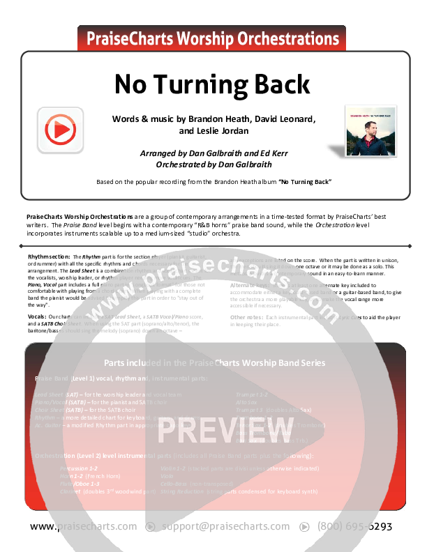 No Turning Back Cover Sheet (Brandon Heath)