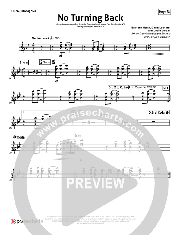 No Turning Back Flute/Oboe 1/2/3 (Brandon Heath)