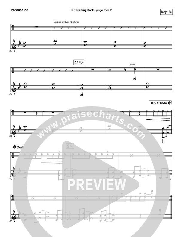 No Turning Back Percussion (Brandon Heath)