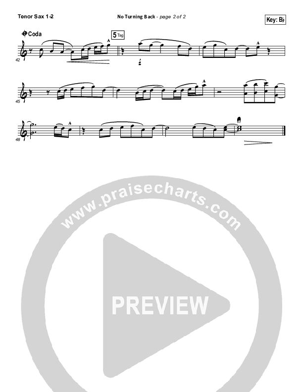 No Turning Back Tenor Sax 1/2 (Brandon Heath)