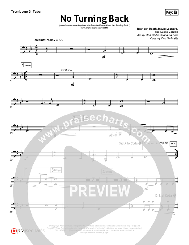 No Turning Back Trombone 3/Tuba (Brandon Heath)