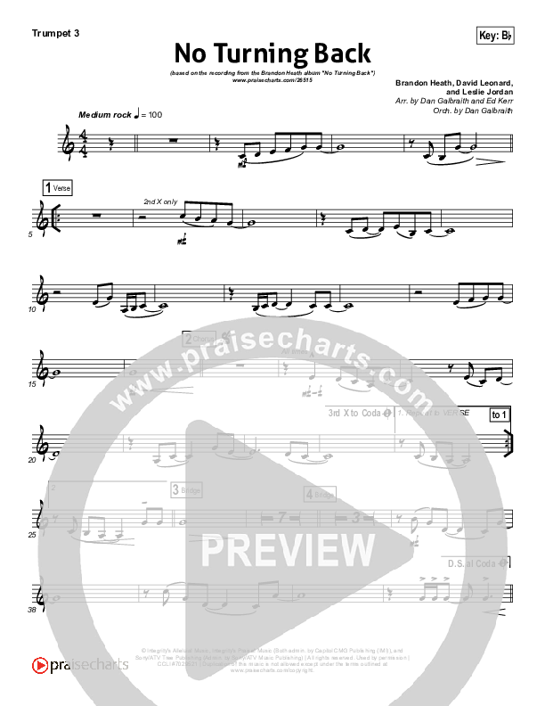 No Turning Back Trumpet 3 (Brandon Heath)
