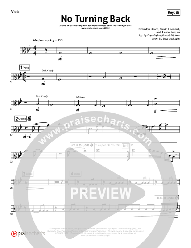 No Turning Back Viola (Brandon Heath)