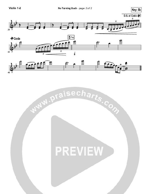 No Turning Back Violin 1/2 (Brandon Heath)