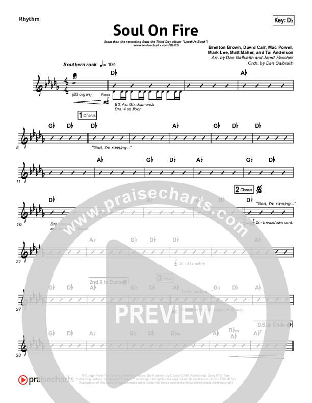 Soul On Fire Rhythm Chart (Third Day)