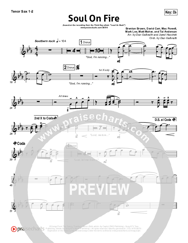 Soul On Fire Tenor Sax 1/2 (Third Day)