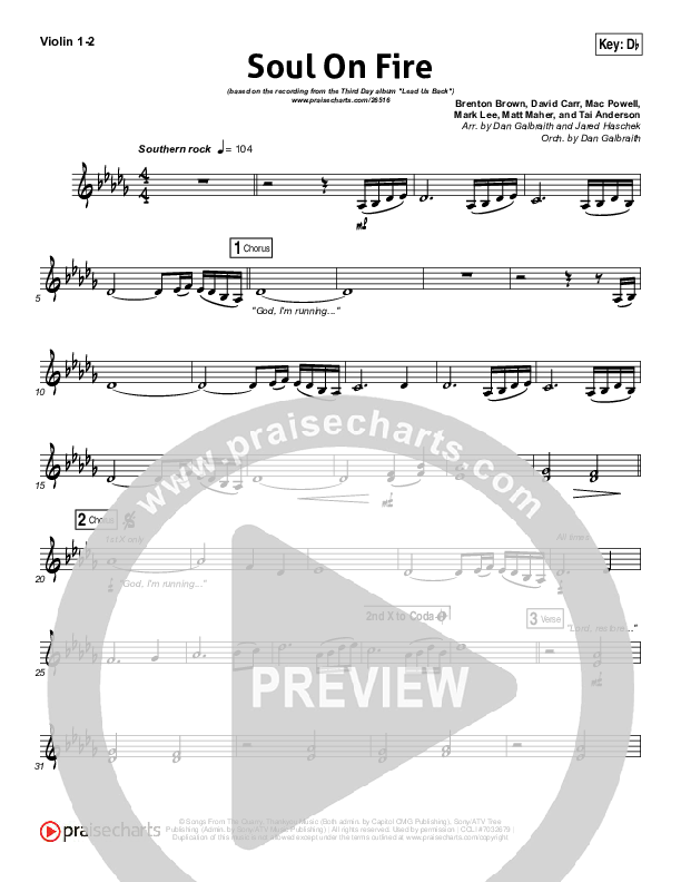 Soul On Fire Violin 1/2 (Third Day)