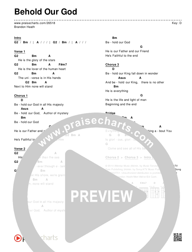 Behold Our God Chords (Brandon Heath) - PraiseCharts