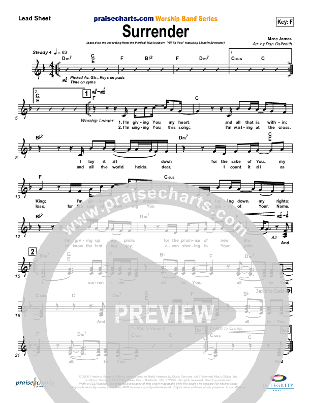 Surrender Lead Sheet (Lincoln Brewster)