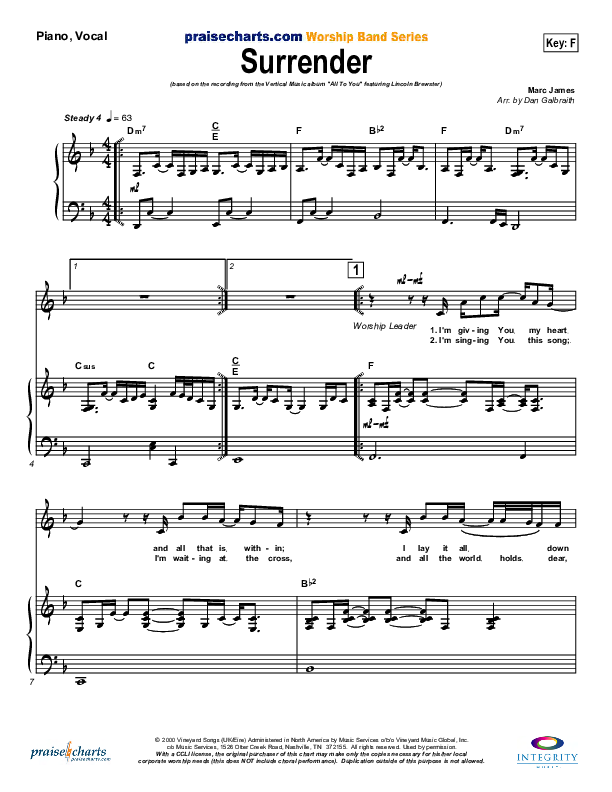 Surrender Piano/Vocal (Lincoln Brewster)