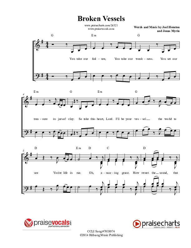 Broken Vessels (Amazing Grace) Lead Sheet (PraiseVocals)