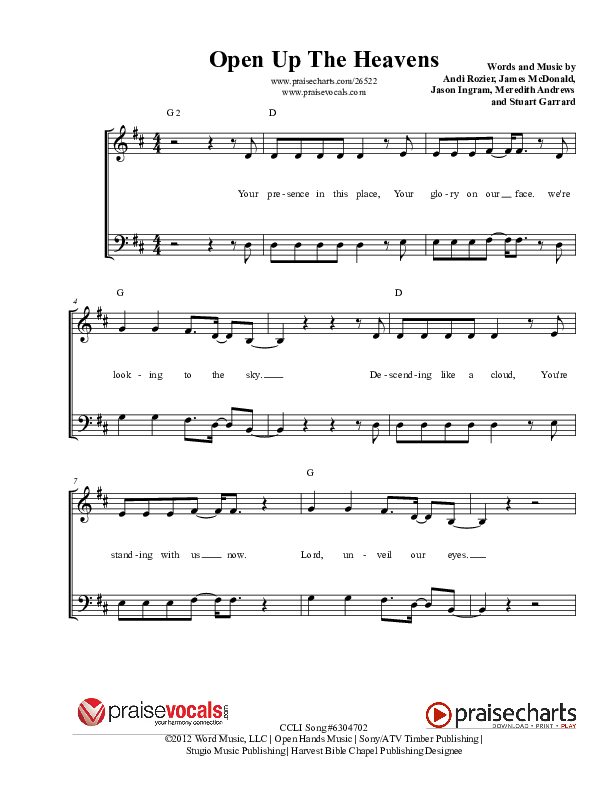 Open Up The Heavens Lead Sheet (PraiseVocals)