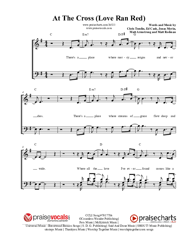 At The Cross (Love Ran Red) Lead Sheet (PraiseVocals)