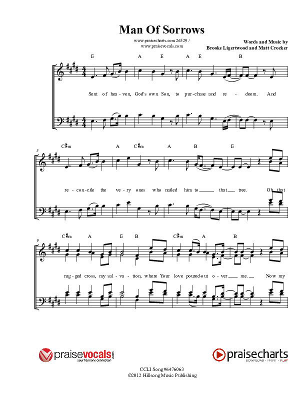 Man Of Sorrows Lead Sheet (SAT) (PraiseVocals)