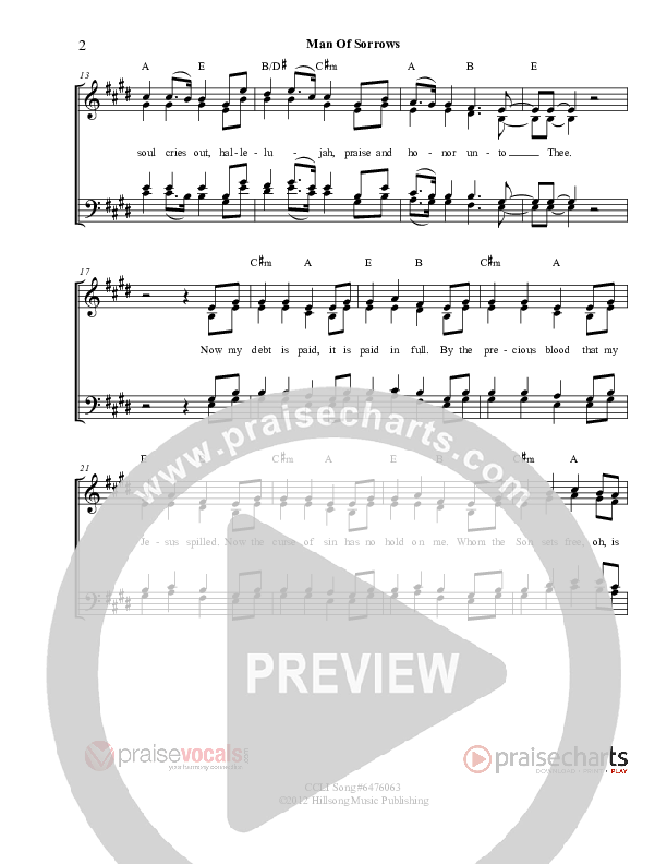 Man Of Sorrows Lead Sheet (SAT) (PraiseVocals)