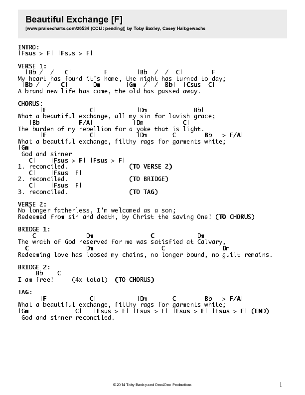 Beautiful Exchange Chords & Lyrics (Toby Baxley)