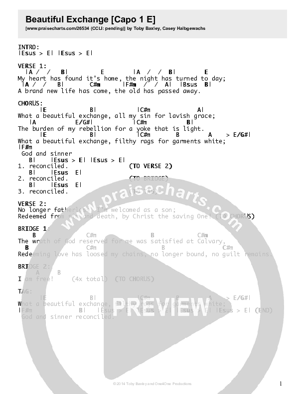 Beautiful Exchange Chords & Lyrics (Toby Baxley)