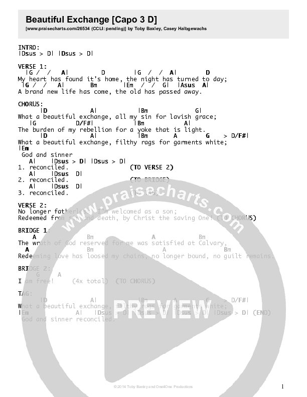 Beautiful Exchange Chords & Lyrics (Toby Baxley)