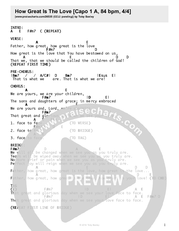 How Great Is The Love Chords & Lyrics (Toby Baxley)