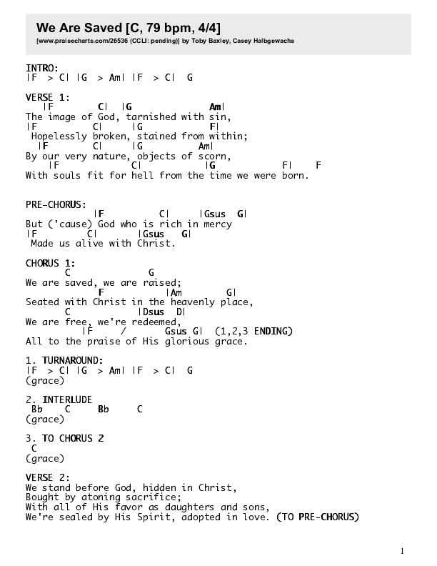 We Are Saved Chords & Lyrics (Toby Baxley)
