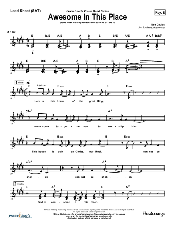 Awesome in this Place Lead Sheet (SAT) (Hillsong Worship)