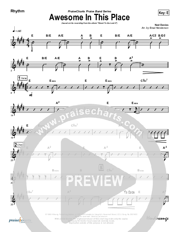 Awesome in this Place Rhythm Chart (Hillsong Worship)