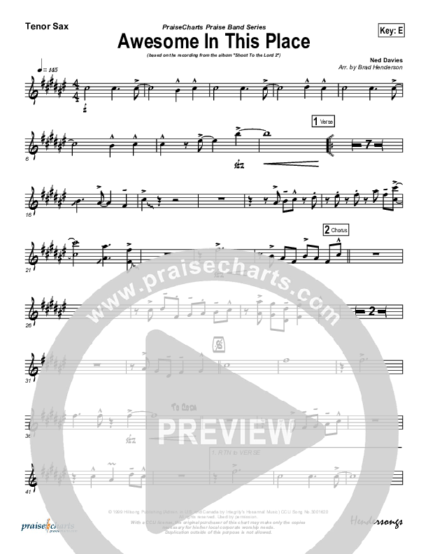 Awesome in this Place Tenor Sax 2 (Hillsong Worship)