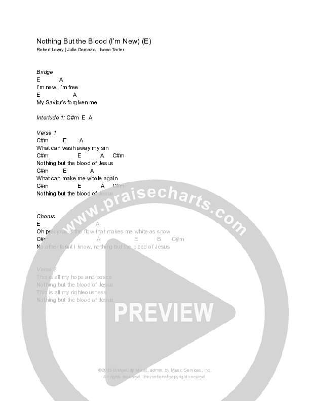Nothing But The Blood (I'm New) Chords & Lyrics (Bridgecity)