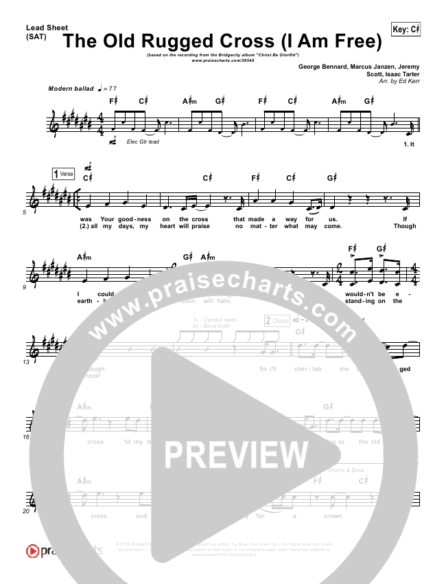 The Old Rugged Cross I Am Free Lead Sheet Bridgecity Praisecharts