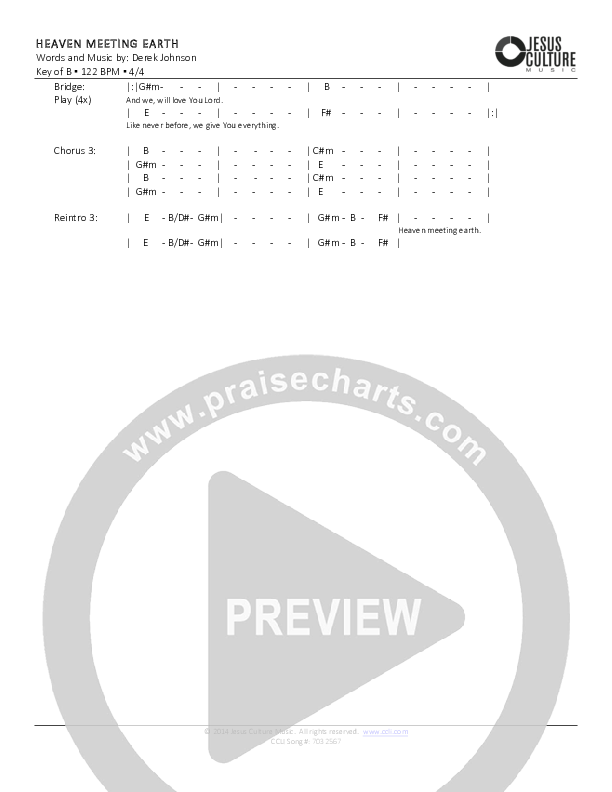 Heaven Meeting Earth Chords & Lyrics (Derek Johnson)