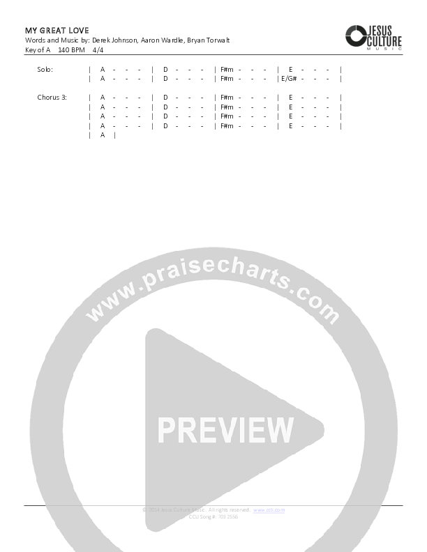 My Great Love Chords & Lyrics (Derek Johnson)