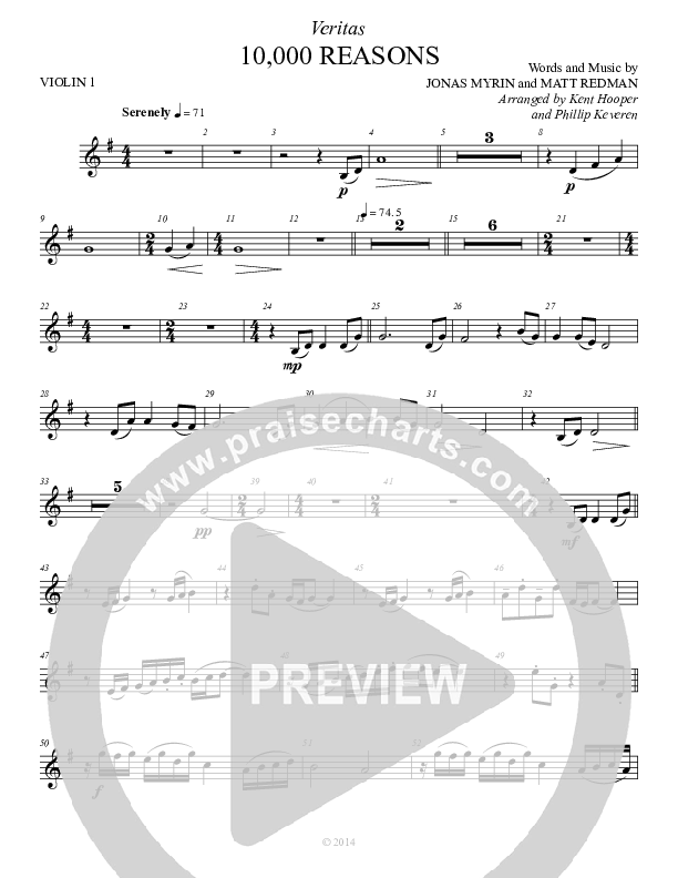 10,000 Reasons (Bless The Lord) Violin 1 (Veritas)