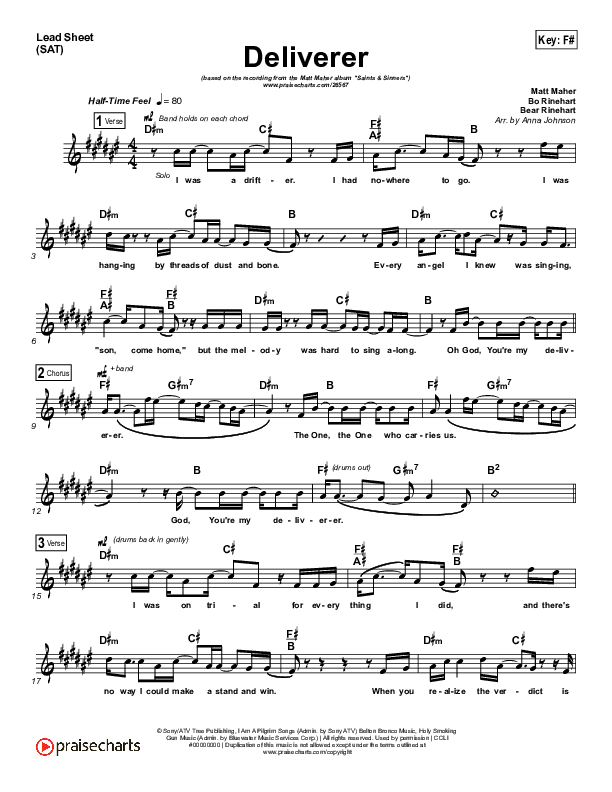 Deliverer Lead Sheet (SAT) (Matt Maher)