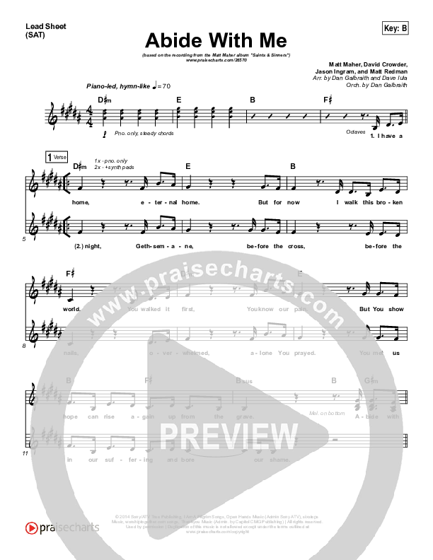 Abide With Me Lead Sheet (SAT) (Matt Maher)